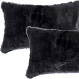 Set Of Two 12" X 20" Black Rabbit Natural Fur Throw Pillows