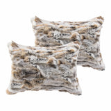 Set Of Two 12" X 20" Tan And White Rabbit Natural Fur Animal Print Throw Pillows