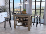 Dark Brown and Onyx Kitchen Island with Three Storage Shelves