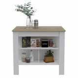 Light Oak and White Kitchen Island with Three Storage Shelves