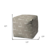 17" Taupe Polyester Cube Indoor Outdoor Pouf Ottoman