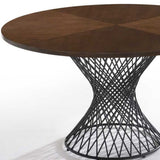 54" Walnut And Black Wood and Metal Hourglass Base Dining Table