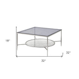 37" Chrome And Silver Mirrored Two Tier Round Mirrored Coffee Table