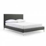 Queen Size Dark Grey Upholstered Faux Leather Bed Frame