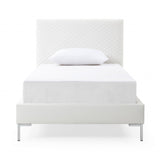 Twin Size White Upholstered Faux Leather Bed Frame