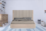 King Size High Gloss Beige Upholstered Channeled Headboard Bed Frame