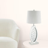 37" Mirrored Glass Table Lamp With White Drum Shade