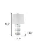 33" Mirrored Glass Faux Crystals Table Lamp With White Square Shade