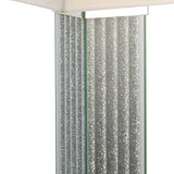 30" Mirrored Glass and Faux Stone Column Table Lamp With White Square Shade