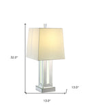 30" Mirrored Glass and Faux Crystal Geo Table Lamp With White Square Shade