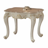 24" Pearl White Brushed With Gold Accents And Light Brown Marble End Table