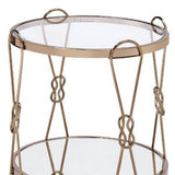 23" Gold Mirrored And Metal Round End Table With Shelf