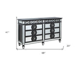 68" Black and Silver Solid and Manufactured Wood Mirrored Eight Drawer Double Dresser