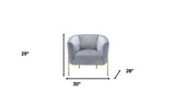 30" Gray Velvet And Gold Solid Color Barrel Chair