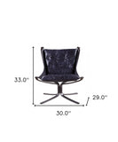 30" Coffee Top Grain Leather And Steel Solid Color Lounge Chair