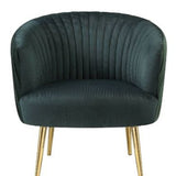 31" Black Velvet And Gold Striped Barrel Chair