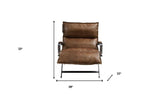 28" Brown Top Grain Leather And Steel Lounge Chair