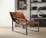 28" Brown Top Grain Leather And Steel Lounge Chair