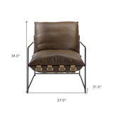22" Top Grain Leather And Steel Ikat Side Chair