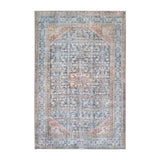 3' X 5' Latte And Blue Oriental Medallion Stain Resistant Area Rug