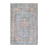 5' X 8' Latte and Blue Oriental Medallion Stain Resistant Area Rug