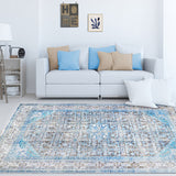 5' X 7' Shades Of Azure Oriental Medallion Stain Resistant Area Rug