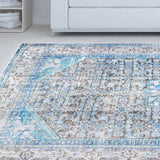 5' X 7' Shades Of Azure Oriental Medallion Stain Resistant Area Rug