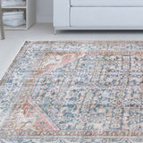 5' X 7' Shades Of Azure Oriental Medallion Stain Resistant Area Rug