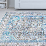 7' X 9' Shades Of Azure Oriental Medallion Area Rug