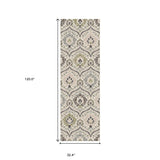 10' Beige Ivory And Brown Floral Stain Resistant Runner Rug