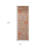 10' Runner Ivory Blue And Gray Floral Stain Resistant Runner Rug