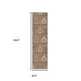 10' Ivory Orange And Gray Floral Stain Resistant Runner Rug