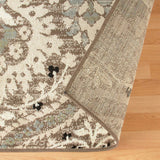 10' Ivory Beige And Light Blue Floral Stain Resistant Runner Rug