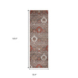 10' Ivory Beige And Light Blue Floral Stain Resistant Runner Rug