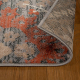 10' Rust And Gray Floral Stain Resistant Runner Rug