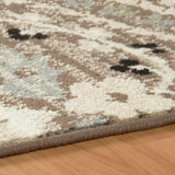 12' Ivory Gray And Olive Floral Stain Resistant Runner Rug