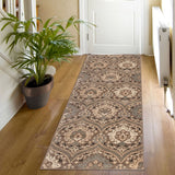 12' Runner Ivory Beige And Light Blue Floral Stain Resistant Runner Rug