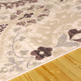 12' Runner Ivory Beige And Light Blue Floral Stain Resistant Runner Rug