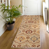 8' Ivory Gray And Olive Floral Stain Resistant Runner Rug