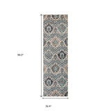 8' Camel Gray And Rust Floral Stain Resistant Runner Rug