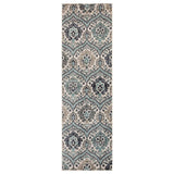 8' Ivory Blue And Gray Floral Stain Resistant Runner Rug