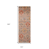 8' Ivory Blue And Gray Floral Stain Resistant Runner Rug