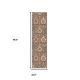 8' Ivory Orange And Gray Floral Stain Resistant Runner Rug