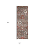 8' Ivory Beige And Light Blue Floral Stain Resistant Runner Rug