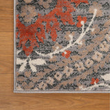 8' Runner Rust Floral Stain Resistant Runner Rug