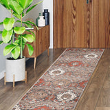 8' Runner Rust Floral Stain Resistant Runner Rug