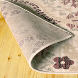 2' X 3' Ivory Gray And Olive Floral Stain Resistant Area Rug