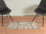 2' X 3' Ivory Beige And Light Blue Floral Stain Resistant Area Rug