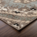 2' X 3' Ivory Beige And Light Blue Floral Stain Resistant Area Rug