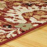 2' X 3' Red Gold And Olive Floral Stain Resistant Area Rug